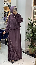 İPEK QUPRA DANTEL DETAYLI ETEKLİ TAKIM MÜRDÜM