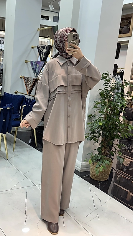 PUANE KAT DETAYLI İKİLİ TAKIM CAPIÇINO