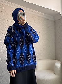 BAKLAVA DESEN KAZAK MAVİ