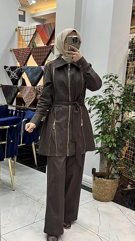 FERMUAR DETAYLI TAKIM KAHVE