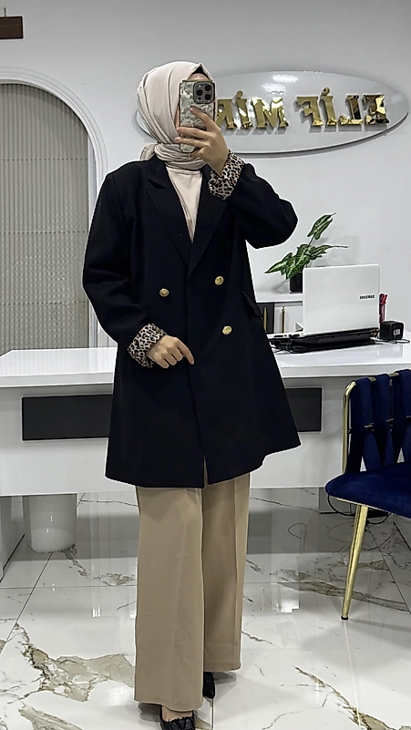 LEOPAR ASTARLI ÇEKET SİYAH