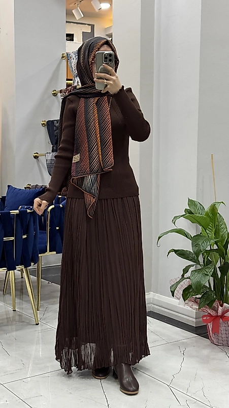 ŞİFON ETEK KAHVERENGİ