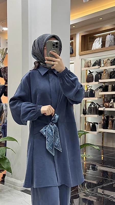 FULAR DETAYLI QUPRA TAKIM İNDİGO