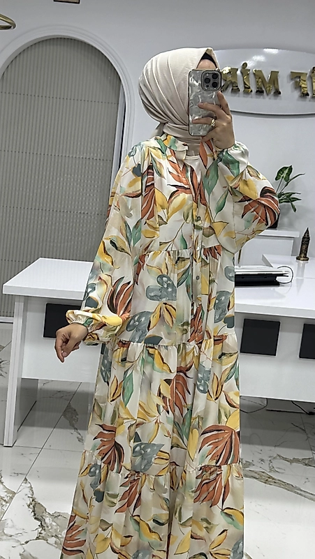 5697 PUANE YAPRAK ELBİSE