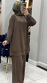 2256 MODAL ŞİFON DETAYLI TAKIM KAHVE