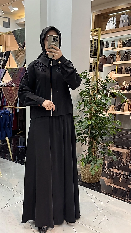 Nehir etekli takım siyah