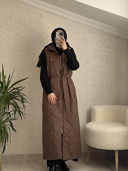 NİHLE TAM BOY YELEK KAHVERENGİ