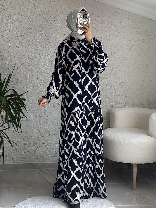 VİSKON ELBİSE LACİVERT