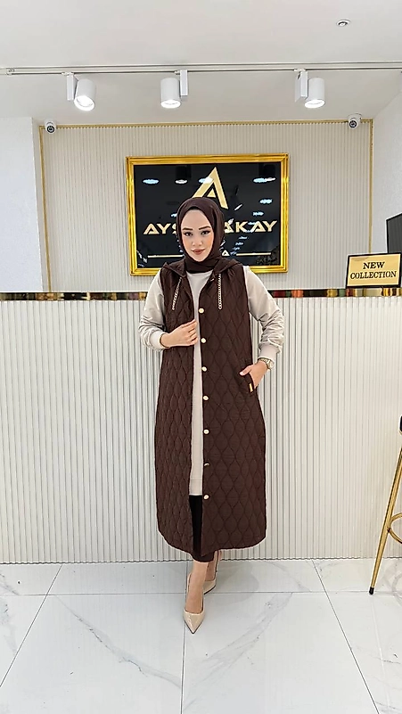 AYŞE AKAY ASTARSIZ KAPİTONE YELEK KAHVERENGİ
