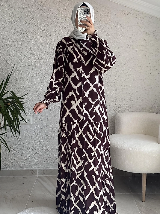 VİSKON ELBİSE KAHVERENGİ