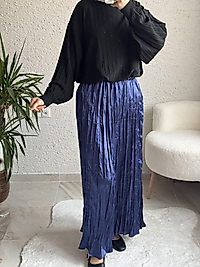 Pamuk saten Kraş etek saks mavi