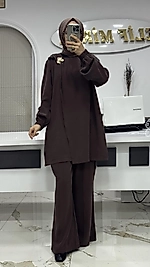 BROŞ DETAYLI TAKIM KAHVE