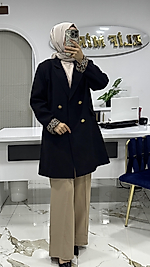 LEOPAR ASTARLI ÇEKET SİYAH