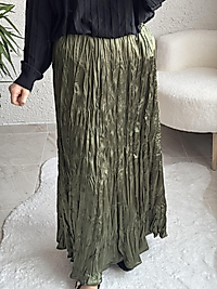 Pamuk saten Kraş kırıştırma etek yeşil