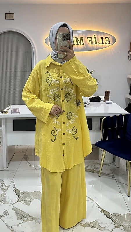 KETEN İŞLEMELİ TAKIM SARI