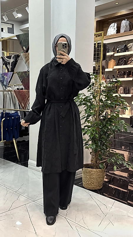 Loren uzun gömlekli takım Siyah