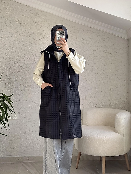 2254 NOSHE İNCE KAPİTONE YELEK SİYAH