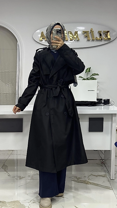 NOSHE TRENÇKOT SİYAH