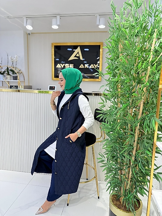 AYŞE AKAY KAPİTONE YELEK ASTARSIZ LACİVERT