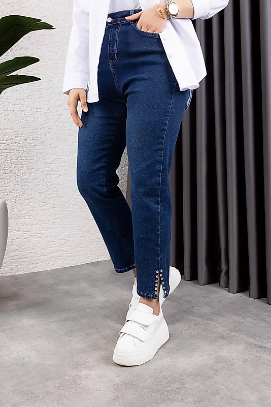 LİKRALI TAŞLI KOT Mavi