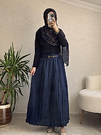 Lacivert Kraş Kırıştırma Etek