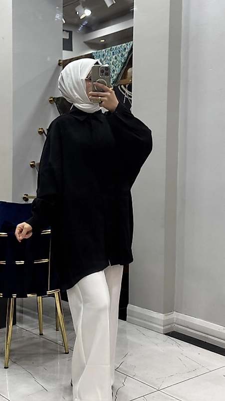 PUANE TENSEL GÖMLEK SİYAH