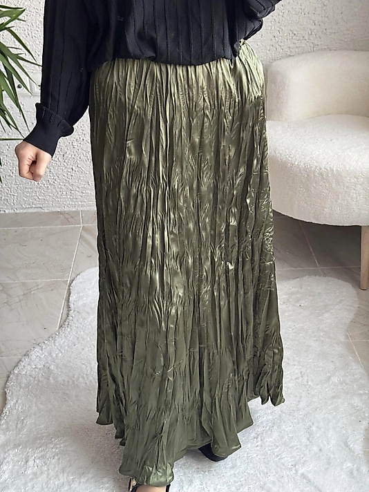 Pamuk saten Kraş kırıştırma etek yeşil