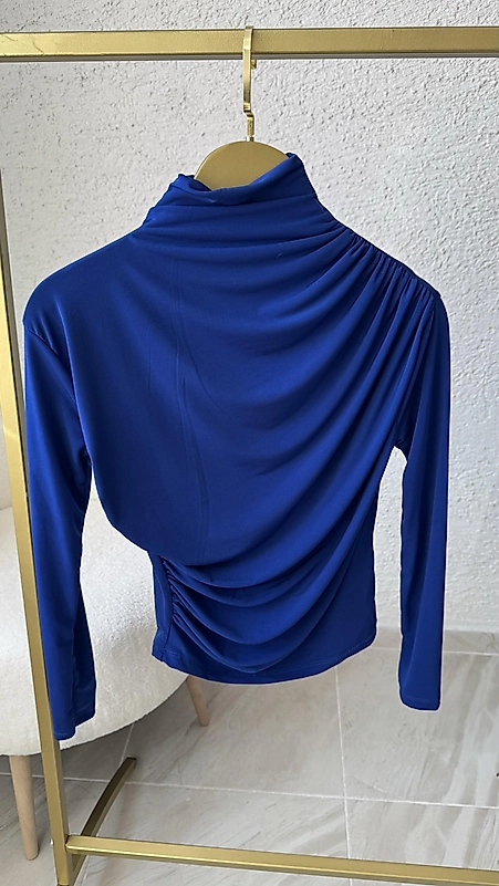 SANDY KUMAŞ DRAPELİ BADY SAKS MAVİSİ