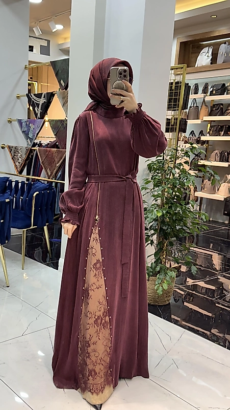 DANTEL DETAYLI İPEK QUPRA ELBİSE