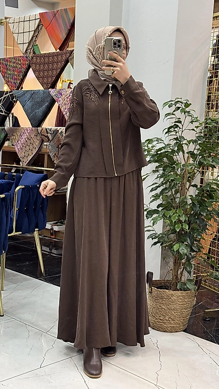 NEHİR ETEKLİ TAKIM KAHVE