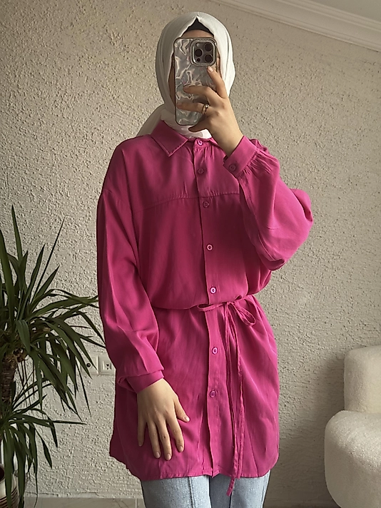 BAĞLAMALI TENSEL GÖMLEK FUŞYHA