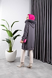 KÜRK DETAYLI HIRKA GRİ