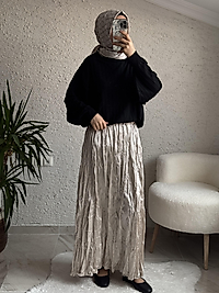 Pamuk saten Kraş kırıştırma etek bej renk