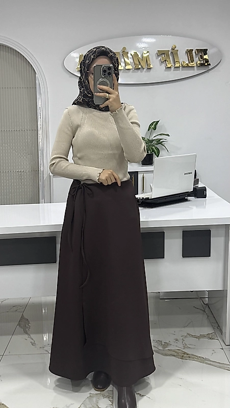 BAĞLAMA DETAYLI SCUBA ETEK KAHVE