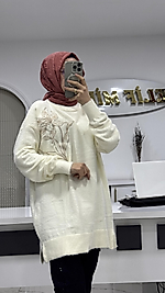 İŞLEME DETAYLI ANGORA KAZAK KREM