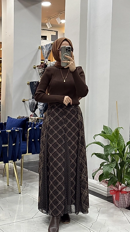 EKOSE DESEN ŞİFON ETEK