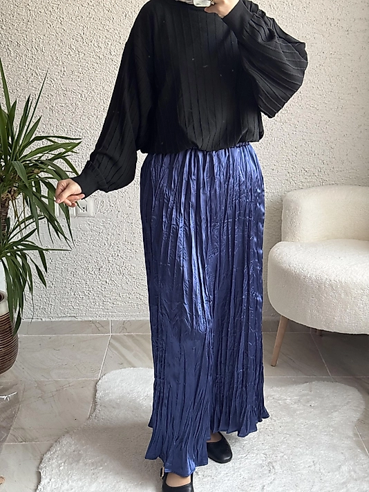 Pamuk saten Kraş etek saks mavi