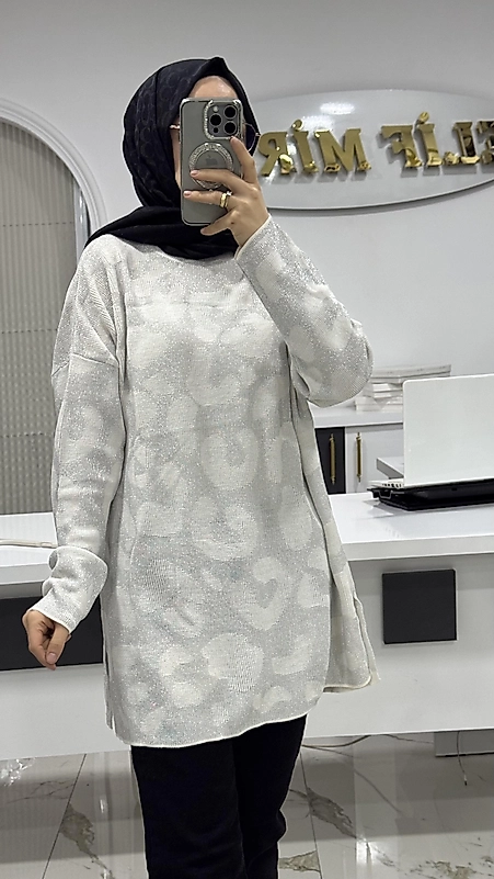 IŞILTILI LEOPAR TRİKO GRİ