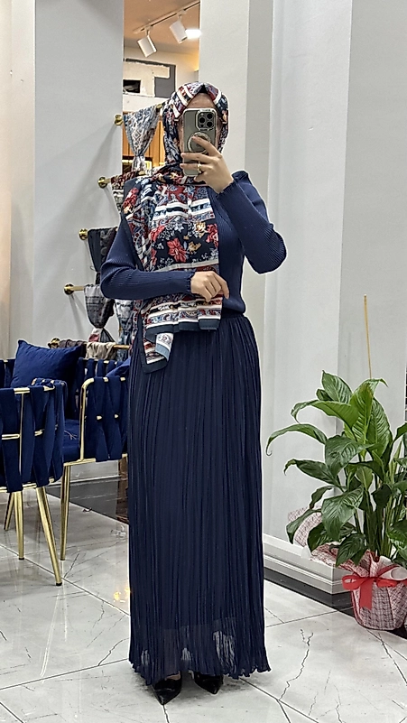 ŞİFON ETEK İNDİGO